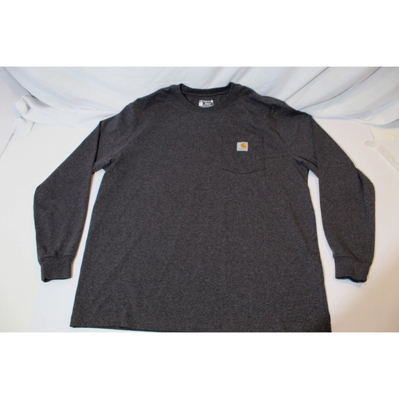 Carhartt Loose Fit Dark Gray Heavyweight Pocket Tee Long Sleeve Men's (L) Logo - Picture 3 of 13